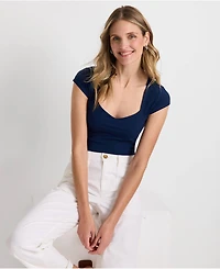 Lands' End Women's Cap Sleeve Tugless Double Layer Sweetheart Knit Top