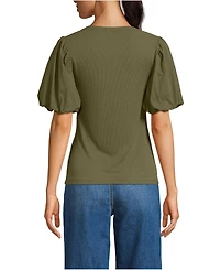 Lands' End Women's Drapey Rib Puff Sleeve Scoop Neck Top