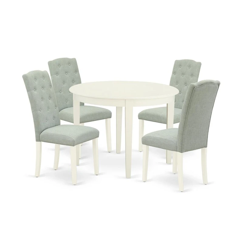 East West Furniture Dining Room Set Linen White, BOCE5-whi-15