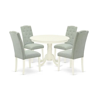 East West Furniture Dining Room Set Linen White, HLCE5-lwh-15