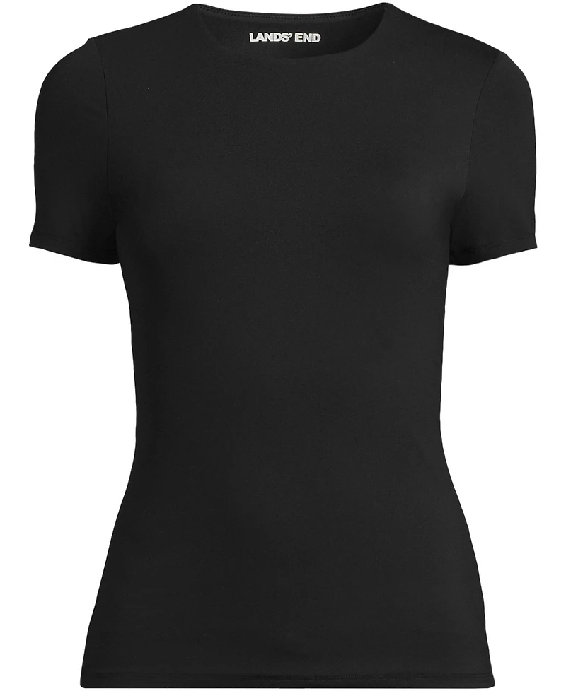Lands' End Women's Short Sleeve Tugless Double Layer Crew Neck Knit Top