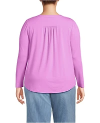 Lands' End Women's Plus Long Sleeve Lightweight Jersey Notch Neck Tunic Top