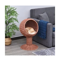 Zeus & Ruta Rattan Egg Chair Cat Bed with Cushion in Brown