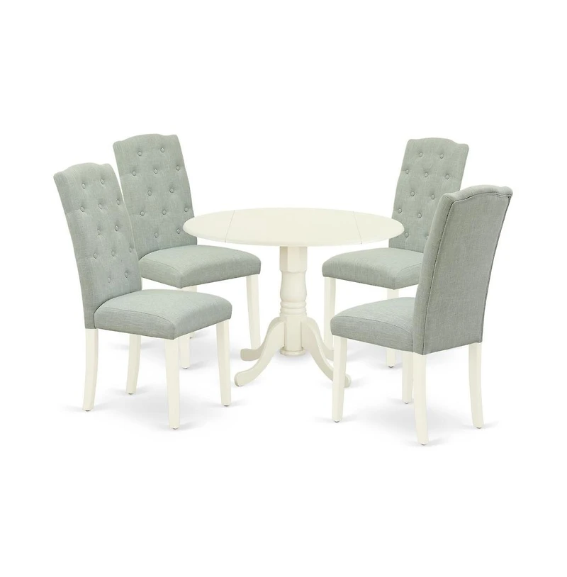 East West Furniture Dining Room Set Linen White, DLCE5-whi-15