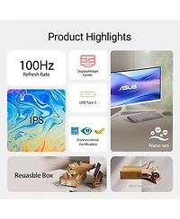 Asus VU34WCIP 34" 21:9 Uwqhd 100Hz Curved Usb-c Va Led Hdr Monitor, White