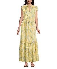 Lands' End Women's Chiffon Maxi Dress with Ruffle Detail