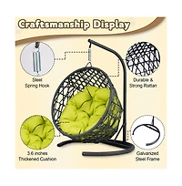 Zeus & Ruta Rattan Cat Egg Chair with Stand and Cushion in Green