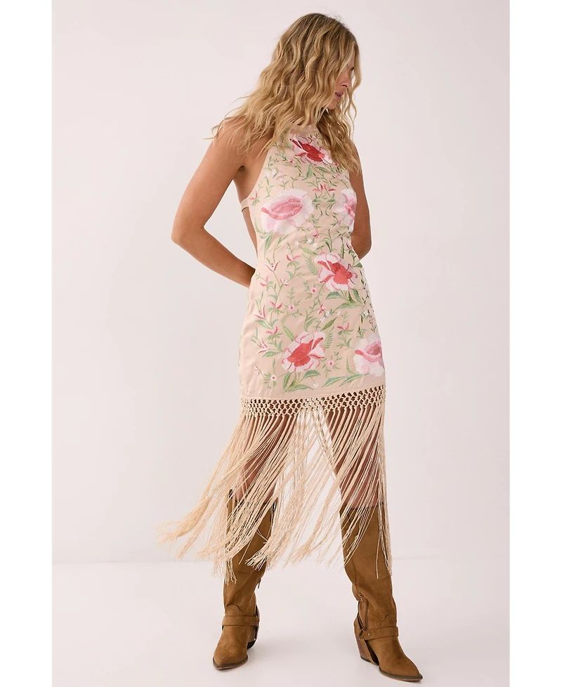Nasty Gal Women's Beaded Halter Fringe Mini Dress