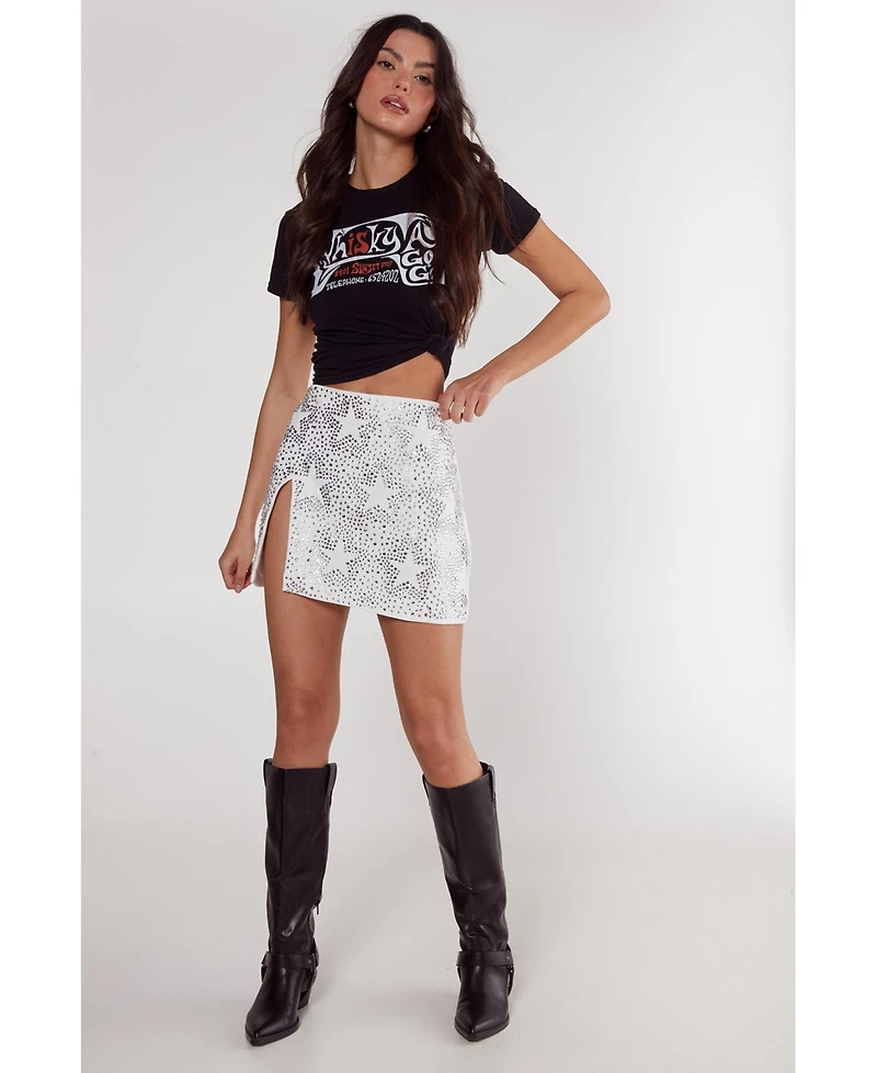 Nasty Gal Women's Star Diamante Detail Split Mini Skirt