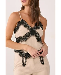 Nasty Gal Women's Pinstripe Lace Trim Tailored Strappy Top