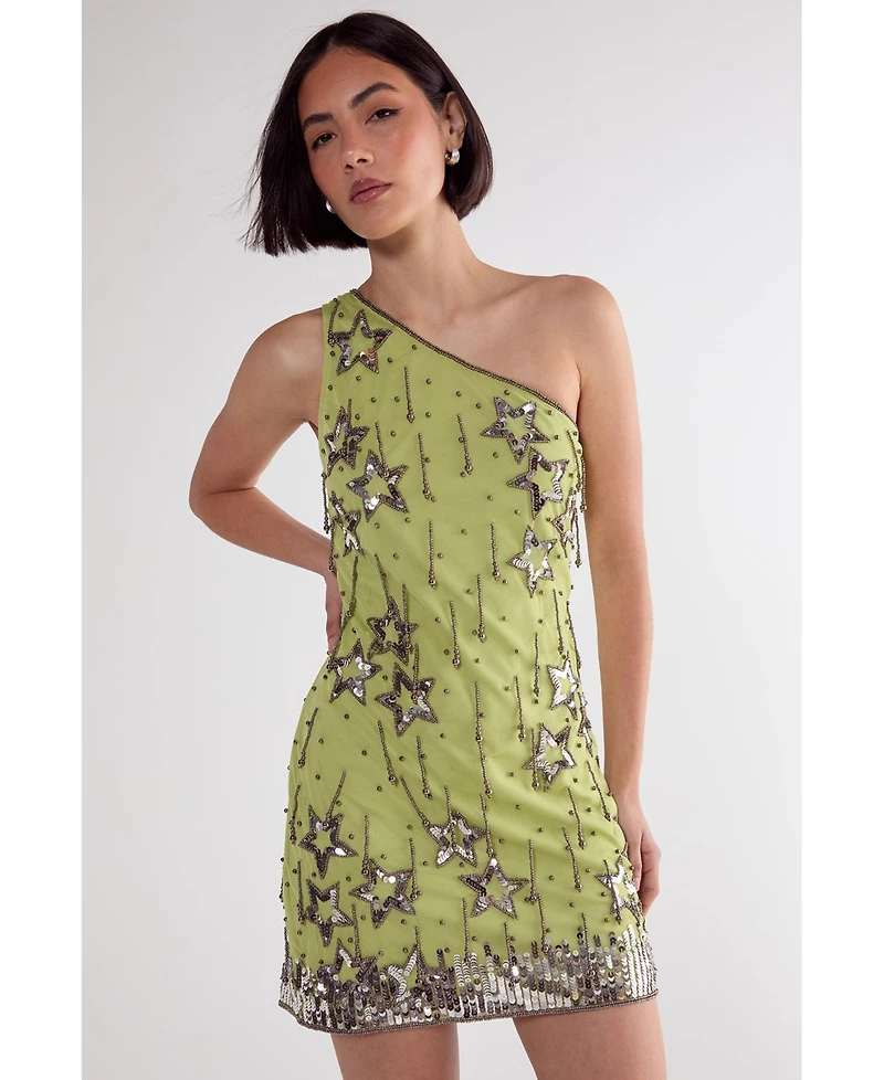 Nasty Gal Women's Tassel One Shoulder Sequin Mini Dress