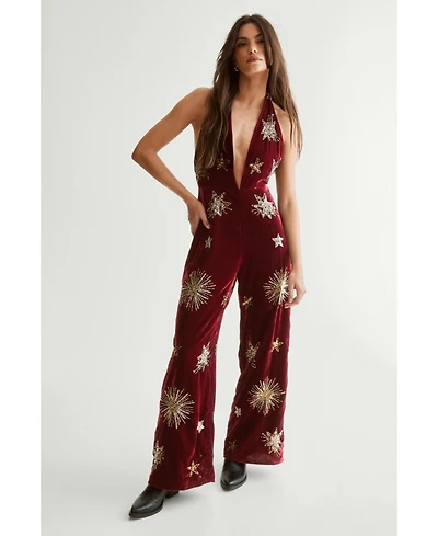 Nasty Gal Women's Star Embellished Velvet Halter Jumpsuit