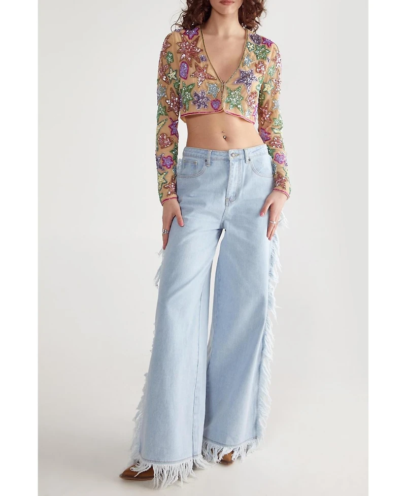 Nasty Gal Women's Star And Heart Embellished Crop Jacket