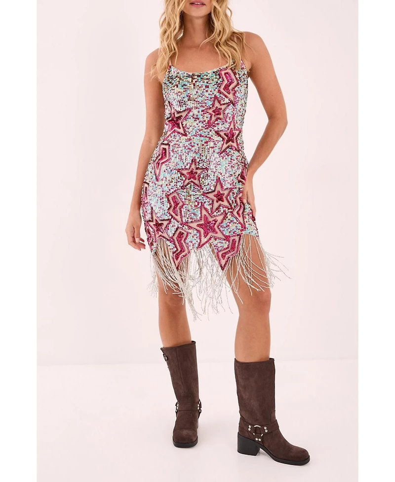 Nasty Gal Women's Star Embellished Tassel Hem Mini Dress