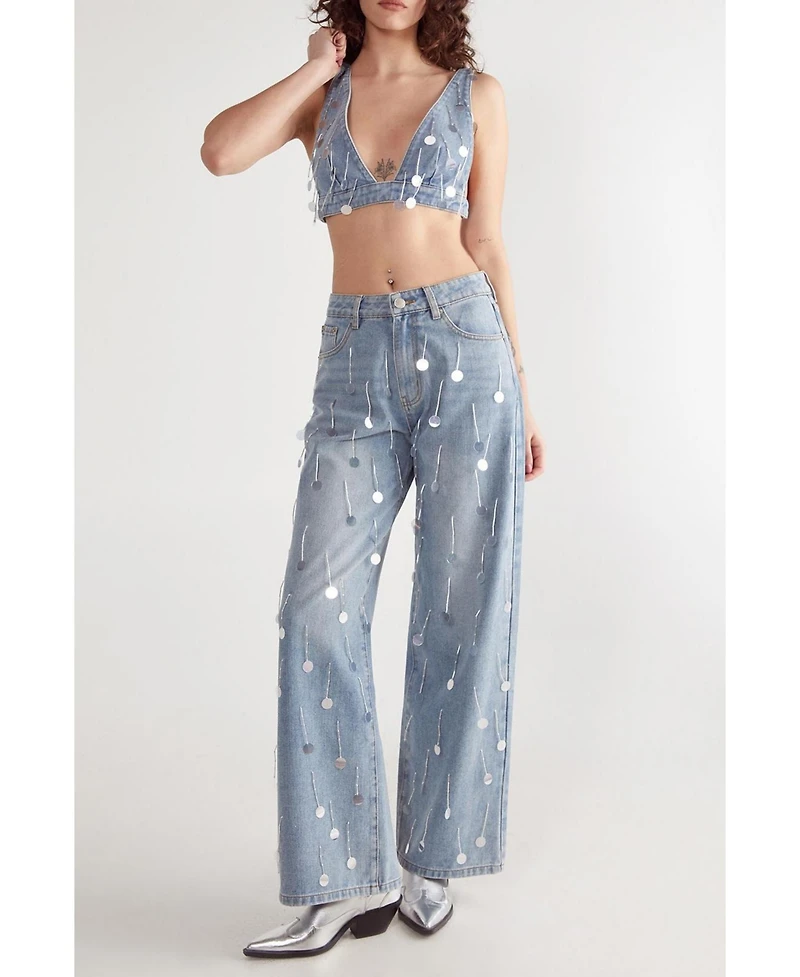 Nasty Gal Women's Bead Embellished Denim Bralet