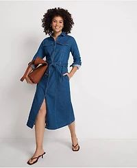 Lands' End Women's Petite Soft Denim Midi Shirt Dress
