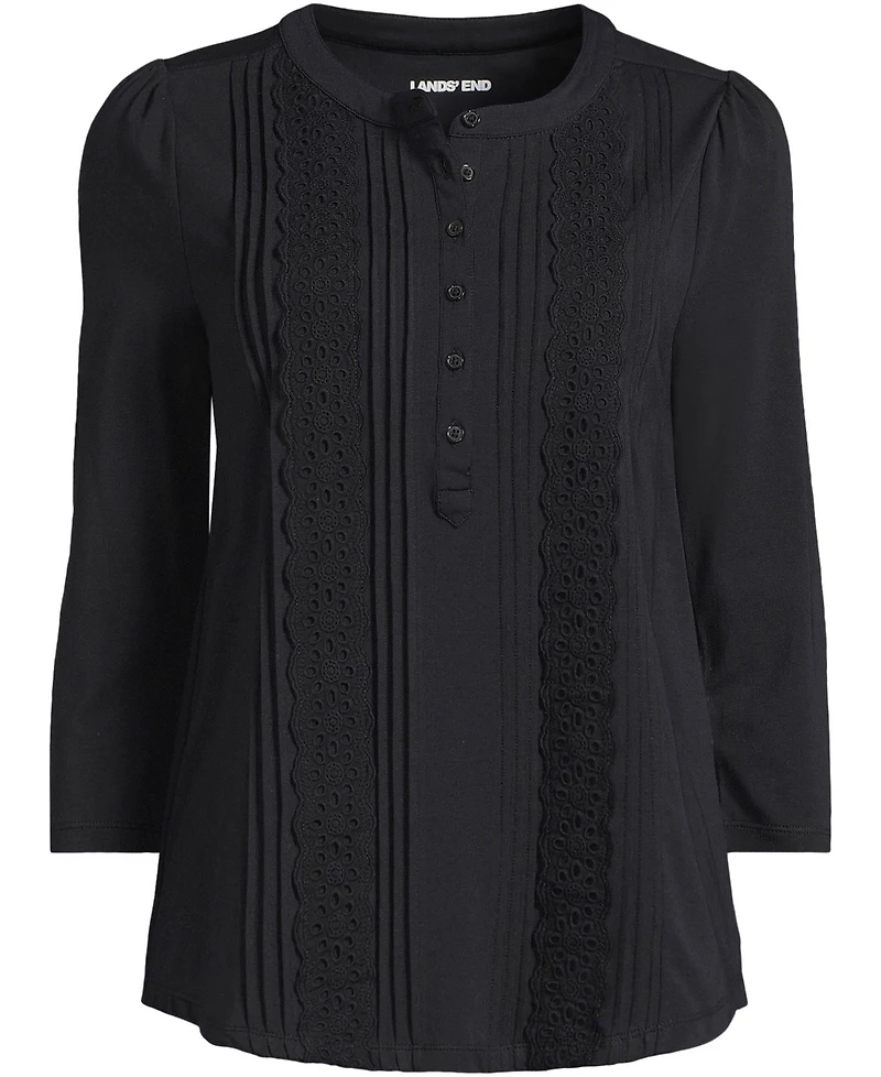 Lands' End Plus 3/4 Sleeve Lightweight Jersey Embellished Top