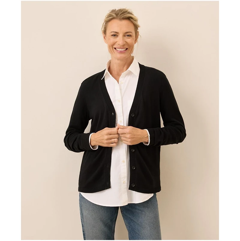 Pact Women's Organic Cotton Classic Fine Knit V-Neck Cardigan