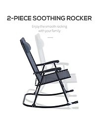 Outsunny Folding Rocking Chairs, Outdoor Camping Chairs w/ Headrests,