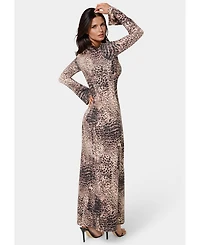 Bebe Women's Long Sleeve Keyhole Maxi Dress
