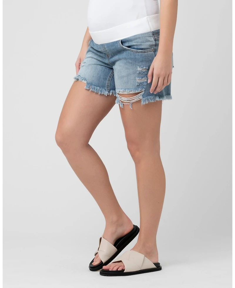 Ripe Maternity Pale Blue Distressed Denim Shorts for Maternity
