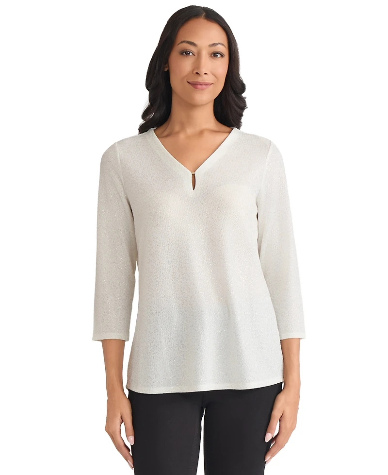 Jones New York Women's Leopard Dew Drop V-Neck Top