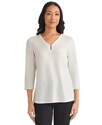 Jones New York Women's Leopard Dew Drop V-Neck Top