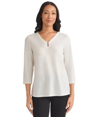 Jones New York Womens Leopard Dew Drop V Neck Top