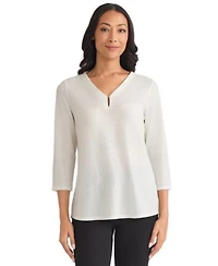 Jones New York Womens Leopard Dew Drop V Neck Top