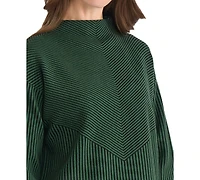 Jones New York Women's Striped Funnel Mock Neck Sweater