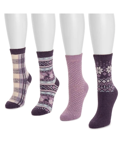 Muk Luks Women's 4 Pair Pack Holiday Boot Socks