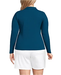 Lands' End Plus Long Sleeve Pointelle Rib Keyhole Polo Top