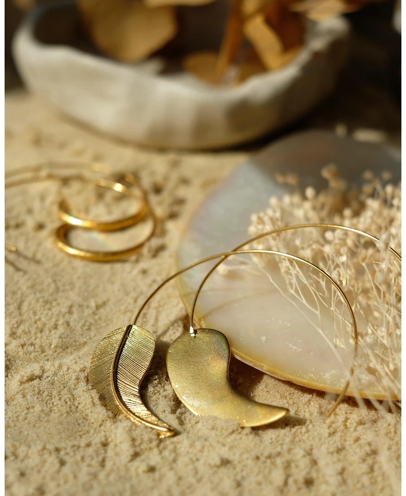 Ottoman Hands Gold Feather Pull Through Hoop Earrings