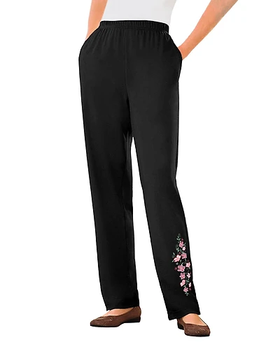 Woman Within Plus 7-Day Embroidered Straight-Leg Knit Pant