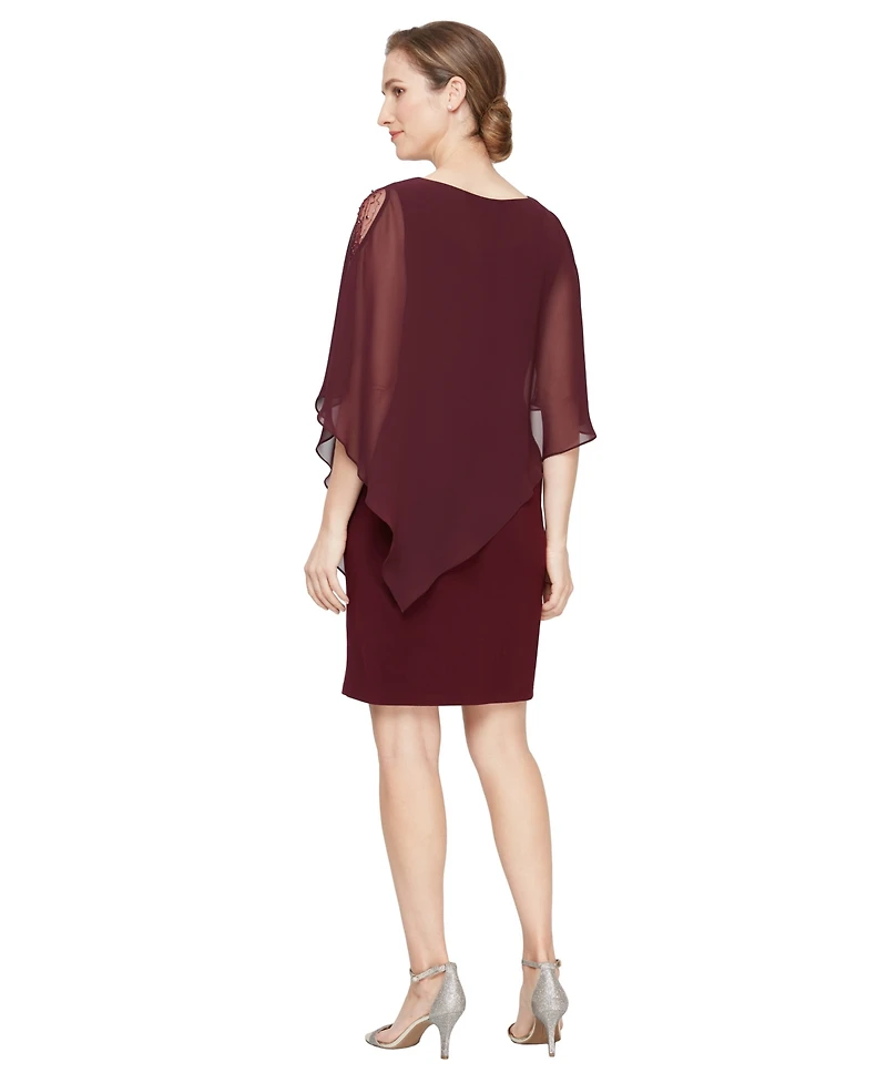 Sl Fashions Petite Asymmetric Capelet Sheath Dress