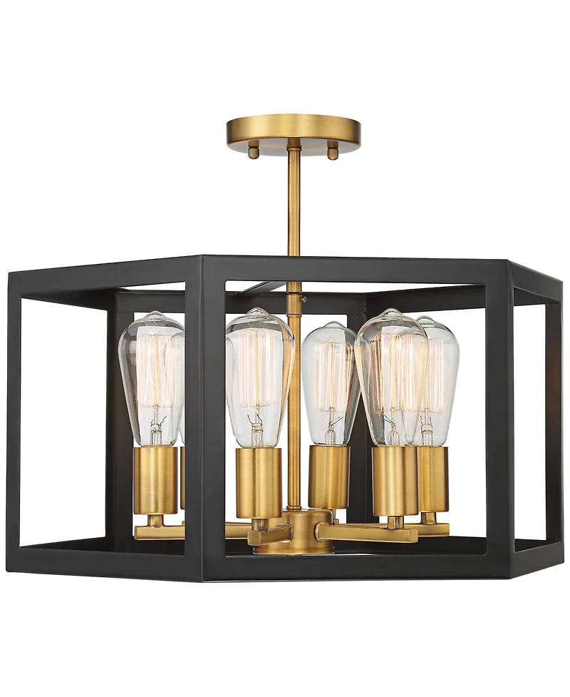 Possini Euro Design Beni Industrial Modern Farmhouse Ceiling Light Semi Flush Mount Fixture 20" Wide Antique Bronze Gold 6-Light for Bedroom Kitc