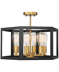 Possini Euro Design Beni Industrial Modern Farmhouse Ceiling Light Semi Flush Mount Fixture 20" Wide Antique Bronze Gold 6-Light for Bedroom Kitc