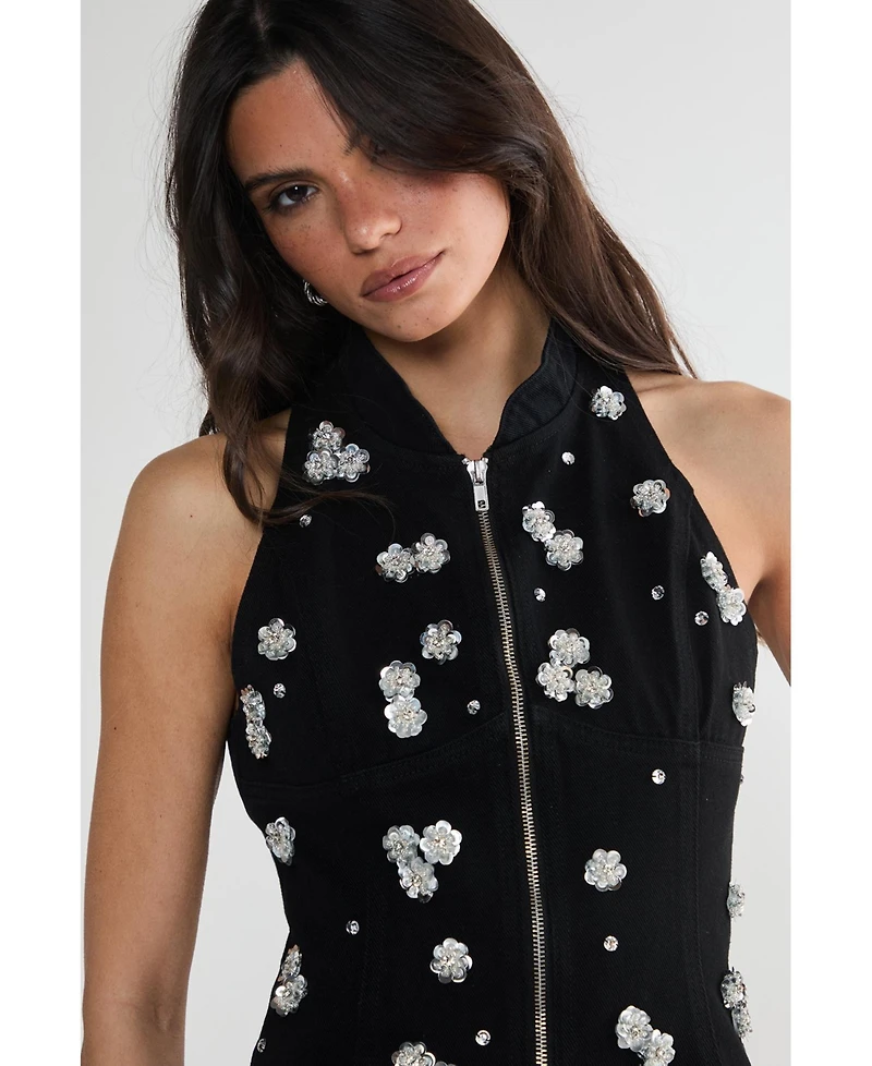 Embellished Applique Mini Dress