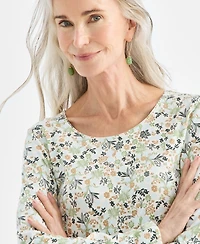 Style & Co Women's Printed Long-Sleeve Scoop-Neck Knit Top, Macy's Exclusive