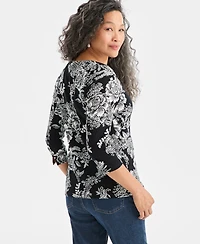 Style & Co Women's Printed Pima Cotton 3/4 Sleeve Boat-Neck Top, Macy's Exclusive