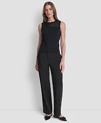 Dkny Women's Sleeveless Mesh Yoke Sweater