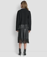 Dkny Women's Long Sleeve Fringe Hem Sweater