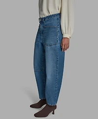 Bcbg Women's Knee Seam Patch Pocket Barrell-Leg Jeans