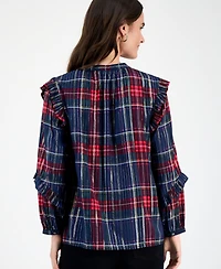 Style & Co Women's Festive Plaid Shine Blouse, Macy's Exclusive
