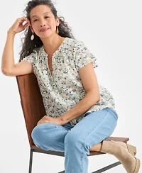 Style Co Womens Printed Flutter Sleeve Top Macys Exclusive