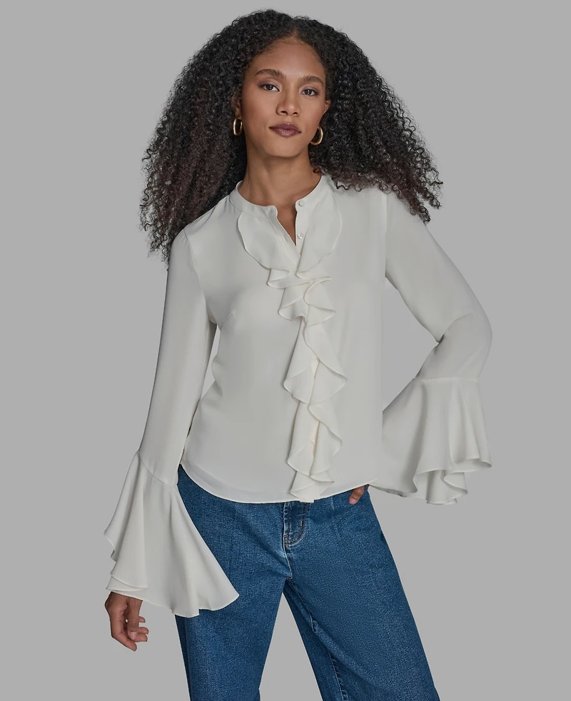 Bcbg Women's Collar Neck Ruffle Top