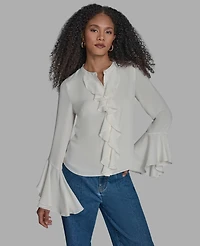 Bcbg Women's Collar Neck Ruffle Top
