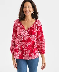 Style & Co Women's Printed 3/4 Sleeve Split Neck Top, Macy's Exclusive