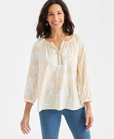 Style & Co Women's Printed Split Neck Peasant Top, Macy's Exclusive