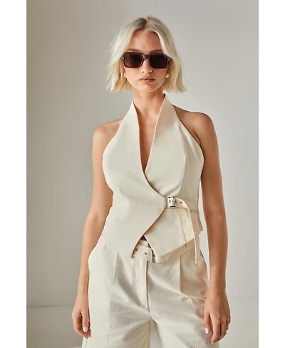 Nasty Gal Women's Twill Buckle V-Neck Halter Neck Vest